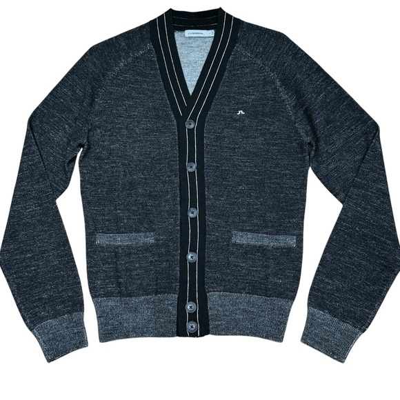 J. Lindeberg Men's Sz S Gray Cardigan Sweater Merino wool - Picture 1 of 5
